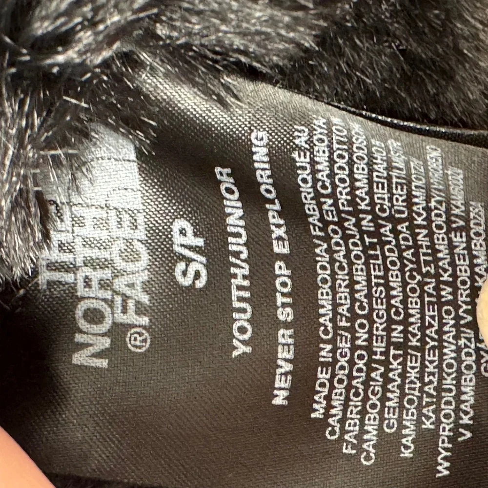 The North Face Youth S/P Black Faux Fur Trim Insulated Winter Gloves Quilted